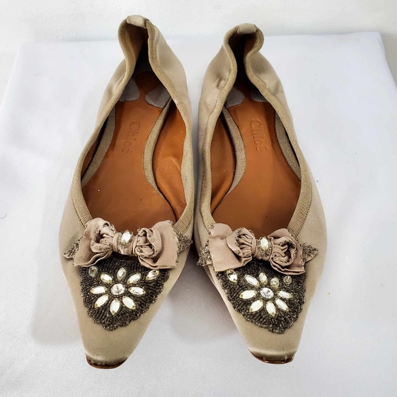 Chloe Ballerina Flats with Beautiful Hand Beading and Stones, Size 39 - Picture 5 of 12